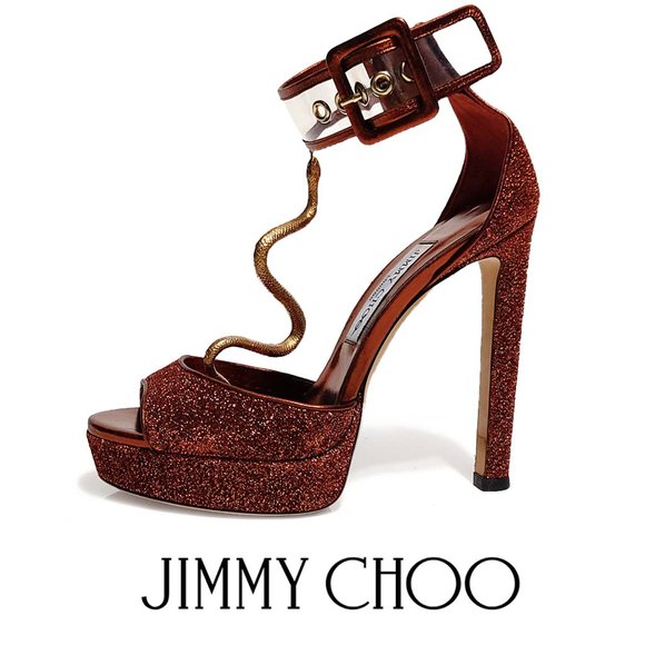 Jimmy Choo Shoes - Jimmy Choo Mayner 130 Orange Glitter Women US 7 EU 37 Ankle Strap Sandals